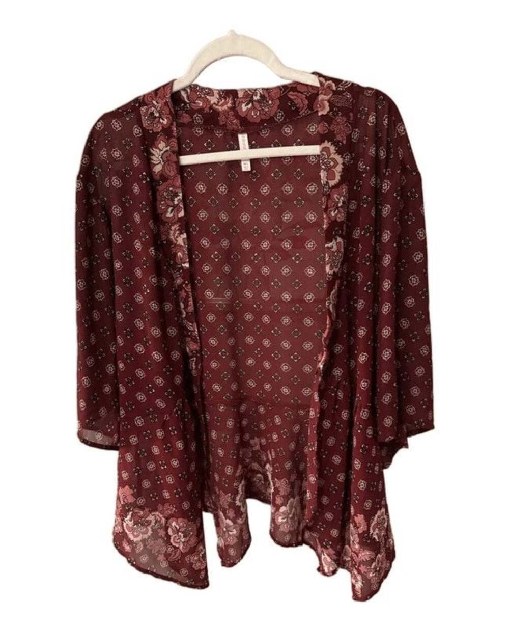 Exhilaration M/L Maroon Floral Boho Kimono